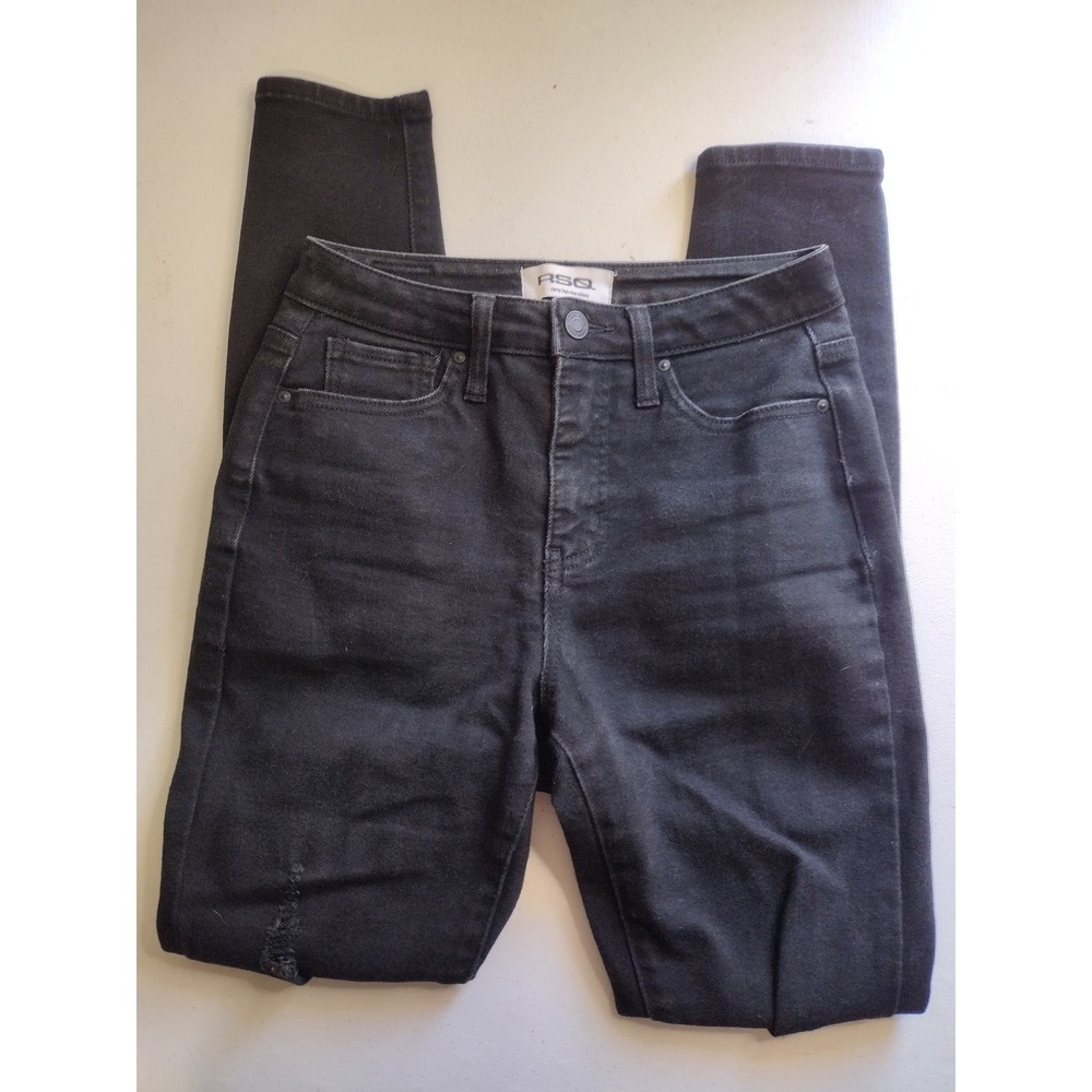 RSQ‎ Curvy High Rise Skinny Jeans Womens Size 25 Black Distressed Denim